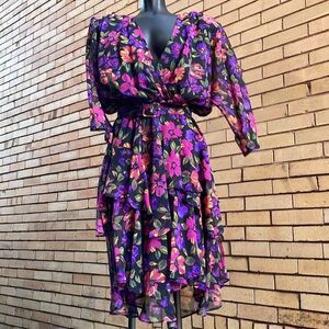Vintage 70’s 80’s Phoebe floral tiered dress with matching belt Size 10